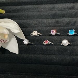Lot#3 6 Rings Elegant Silver and Gemstone Ring Set